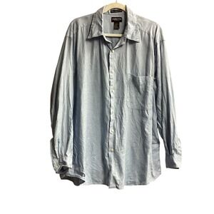 Claiborne Linen Shirt Woven in‎ Italy Button Down Long Sleeve Mens XL Light Blue